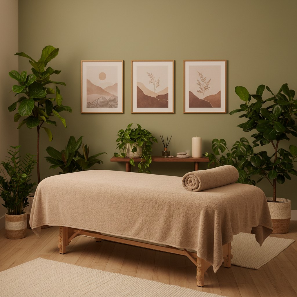 Tranquil chiropractic adjustment room with warm wellness atmosphere